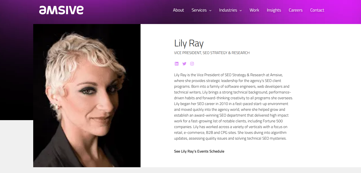 Lily Ray — Amsive VP, SEO Strategy & Research 공식 작가 페이지